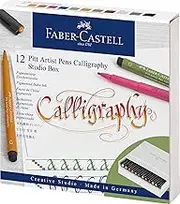 Faber-Castell Creative Studio Pitt Artist Pens Assorted Calligraphy Studio Box of 12 (54-167512), Multicolor