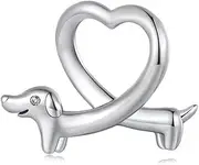 [Generic] Dachshund Love Heart Wrap Charm Sausage Dog Pet Genuine 925 Sterling Silver Compatible With Bracelet