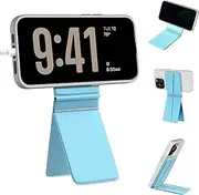 Hualele for Magsafe Wallet with Phone Tripod Stand, Magnetic Phone Wallet Stand Adjustable Leather Magnetic Card Holder Invisible Selfie Stick Tripod for iPhone 16/15/14/13/12 Series, Blue