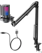 Gaming USB Microphone for PC: Computer Condenser Mic with Boom Arm - Recording A