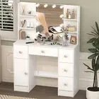 Bedroom Dressing Table Stool Set Make up Mirror Desk LED 10 Bulbs Vanity White