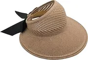 [LABANCA] Women Crochet Hats Sun Visors Roll Up Ponytail Summer Hat Foldable Wide Brim Bow Visor Hat