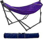 Tranquillo 600 lbs Capacity Adjustable Hammock Stand, Collapsible Camping Hammock and Stand, Steel Double Hammock Stand for 2 Persons, Portable Everywhere Easy Assembly (Purple)