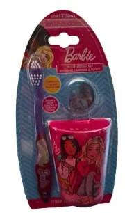 Mattel Barbie Brush Buddies toothbrush set rinsing cup brush cap 3 pc New