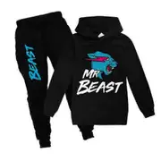 Mr Beast Lightning Cat Kids Boys Girls Tracksuit Pullover Hoodie Jogging Pants Outfit 2pcs/set Black 11-12 Years