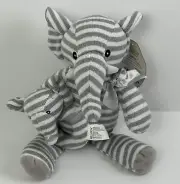 KELLYTOY Elephant Plush Lovey Rattle Set Gray White Stripe Knit Kelly Toy NEW