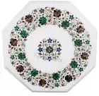 White Marble Coffee Table Top Floral Design Inlay Work Bed Side Table for Hotel