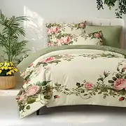 Floral Pattern Duvet Cover Set King Queen Size Comforter Set,Printed Comforter Cover Cotton Bedding Sets With Envelope Pillowcase, Room Decor