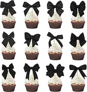 24Pcs Black Bowknot Cupcake Toppers Bow Tie Cupcake Bow Cake Decorations for Baby Shower Wedding Kids Birthday Ball Enthusiast Themed Party Supplies