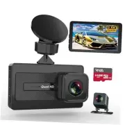 Dash Cam Front and Rear 2.5K+1080P, Free 64GB MicroSD Card, 3" IPS Black