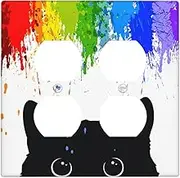 Thsanju Decorative Light Switch Cover Plate Cute Black Cat Rainbow Colors 2 Gang Socket Covers Double Duplex Wallplates Switch Plates and Outlet Covers for Kids Room Home Decor