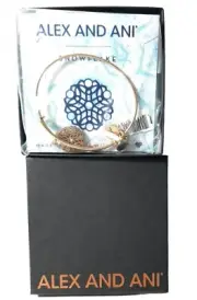 NWT Alex and Ani Snowflake Charm Bangle Bracelet 2016 Gold Tone with Blue Stones