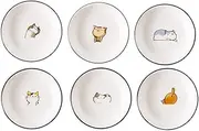 FUYU 6pcs Cute Cat Multipurpose Ceramic Sauce Dish Seasoning Dishes Sushi Dipping Bowl Appetizer Plates
