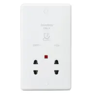 2 x Knightsbridge CU8900N Curved Edge White Dual Voltage Neon Shaver Socket
