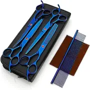 VIsuIvit Professional Dog Grooming Scissors Set 18cm/7 inch, 8 Piece Dog Grooming Shears - Dog Hair Trimming- 6CR Steel Pet Grooming Scissors Kit (Blue)