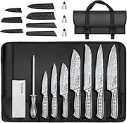 MOSFiATA Chef Knife Set, 12PCS Portable Sharp Kitchen Knife Set, High Carbon Japanese Stainless Steel Professional Chef Knives Set with Knife Roll Bag Knife Sharpener for Outdoor Travel Camping BBQ