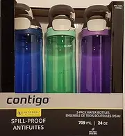 Contigo Autoseal Spill-Proof Water Bottle 24oz, 3 pack (Monaco, Sweet Mint, Grapevine)