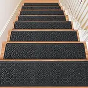 15Pcs Stair Treads for Wooden Steps Indoor with Self Adhesive, 8"x30" Non Slip Stair Runners-Peel & Stick Indoor Stair Carpet Runner, Resistant Indoor Runner for Kids、Elders and Pets, Black