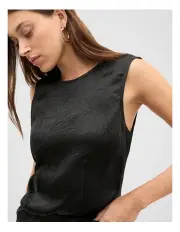 [Seed Heritage] Textured Satin Top in Black