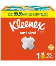 Kleenex Anti-Viral Facial Tissues 1 Cube Box 55 Tissues per Box 3-Ply Tissues