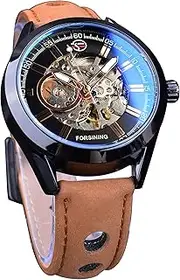 [FORSINING] 3D Blue Hardlex Glass Mens Transparent Sport Casual Mechanical Automatic Wrist Watch Top Brand Luxury