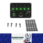 12-24V Green 5 Switch Panel USB Port 12V Outlet Combination Marine LED Rocker