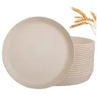 EI 18pcs Beige Wheat Straw Plates,Unbreakable Reusable Plastic Plates,Melamine