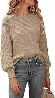 [Valtorixia] Women's 2025 Winter Pullover Sweater Casual Crewneck Sweaters for Women Loose Plain Jumper Sweater (Apricot,Small)