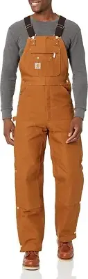 NWT Carhartt Men's Quilt Lined Zip To Thigh Bib Overalls Brown $220 48x30 GG059