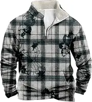 [Vnihaq] Mens Quarter Zip Plaid Pullover Fashion Lightweight Mock Neck Fleece Sherpa Sweatshirts Loose Long Sleeve Sweat Shirts