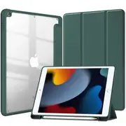 MCC iPad 9.7" 2018 6th Gen Case Cover Clear Back Pencil Holder Apple iPad6 [Dark Green]