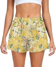 [FRODOTGV] Yellow Little Flowers Womens Athletic Shorts Loose & Comfy Work Out Shorts for Travel Volleyball Running Cycling S