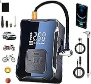 WisBtyCo Portable Cordless Tyre Inflator,Air Compressor 150 PSI with Digital Pressure Gauge, Rechargeable Battery, and LED Light for Cars, Bikes, and Balls