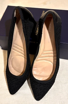 Adrienne Vittadini Womens Faro Black Leather & Stretch Knit Pumps 2” Heel 9M-NIB