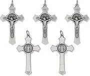 [Gifts Catholic Inc.] Caritas et Fides Pack of 5 - St Benedict Crucifix Large (2 Inch, Silver Oxidized) Pendant for Necklace, Rosary Making Supplies - Made in Italy