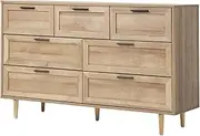 OIKITURE Chest of 7 Drawers Dresser, Wooden Dresser Organizer Tallboy with Alloy Handles, Modern Dresser Storage Cabinet with Anti-tip Kit, Dresser for Bedroom Living Room Hallway Entryway, White