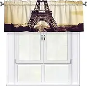 LHBWCVN Eiffel Tower Love Paris Valances for Windows, Rod Pocket Window Treatment Drapes Farmhouse Kitchen Curtains Short Blackout Window Curtains for Living Room Bedroom Decor 54x18 Inch