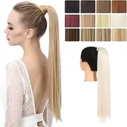 SARLA 24" Straight Long Clip in Ponytail Hair Extension Wrap Around Heat-Resisting Fiber Synthetic Fake Pony Tail Hairpiecs Hair Piece P001 (#60 platinum blonde)