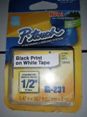 Brother P-Touch Black Print On White Tape M-231 1/2