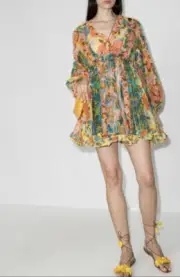 Zimmermann Silk Dress Estella Billow Silk Floral ! Sz AU1 US 2/4 $1100