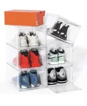 Upgrade Solid Shoe Storage Boxes, 6 Pack Shoe Box Clear Plastic Stackable, Shoe
