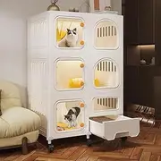 Cat Playpen, Transparent Cat Cage, Cat Enclosures, with Litter Box, Large Space, with Wheels, Cat House, for Indoor Kitten, White(28x18.3x43.3in)