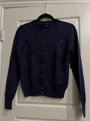 J.Crew Embellished Indigo Blue Cardigan S NWT