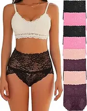 [ALL OF ME] Pack of 8 High Waisted Briefs Lace Underpants Women's High Waist Hipster Sexy Briefs Comfortable Underwear Women Seamless Lace Multipack S-XL