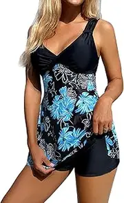 [Lu's Chic] Women's V Neck Tankini Set Swimsuit Summer Bathing Suit Fall Slimming Spring Soft Sleeveless Spandex Swimwear