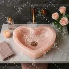 Heart Shaped Rose Quartz Crystal Sink | Hand-Carved Stone Wash Basin Luxury bowl