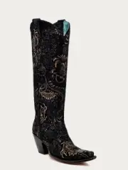 Corral Gold Stamped Floral Suede - Boot Ladies - A4481