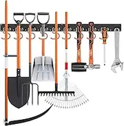 HORUSDY 64 Inch Adjustable Garden Storage System, Wall Mount Garage Tool Organizer, Tool Hangers for Mop and Broom Holder Shovel, Rake, Broom, Mop Holder, Etc.