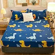 Fade Resistant Fitted Sheets,Polyester Printed Waterproof Fitted Sheet,Single Double King Bed Cover for Elderly Children,Blue 1,180 * 220cm