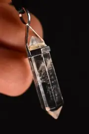 925 *CLEAR QUARTZ* Pencil Pendant 4.1cm 3.5g +Cord Sterling Silver